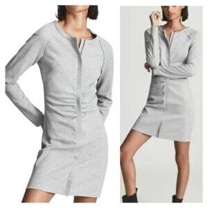 REISS Gray ASTRID Ruching Long Sleeve Hidden Zipper Dress
